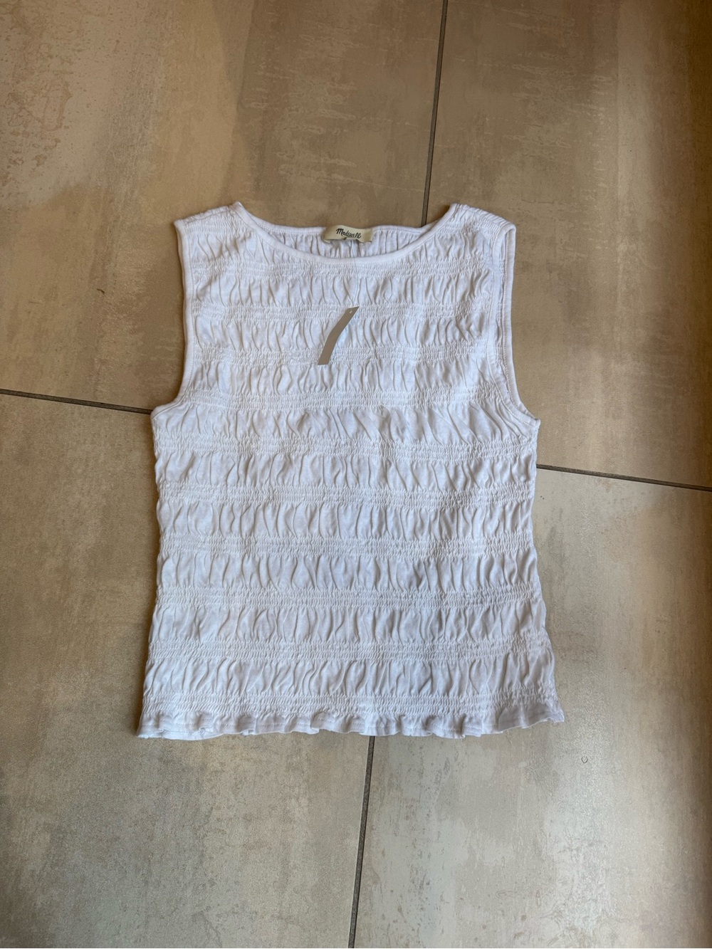 Madewell White Smocked Sleeveless Tank